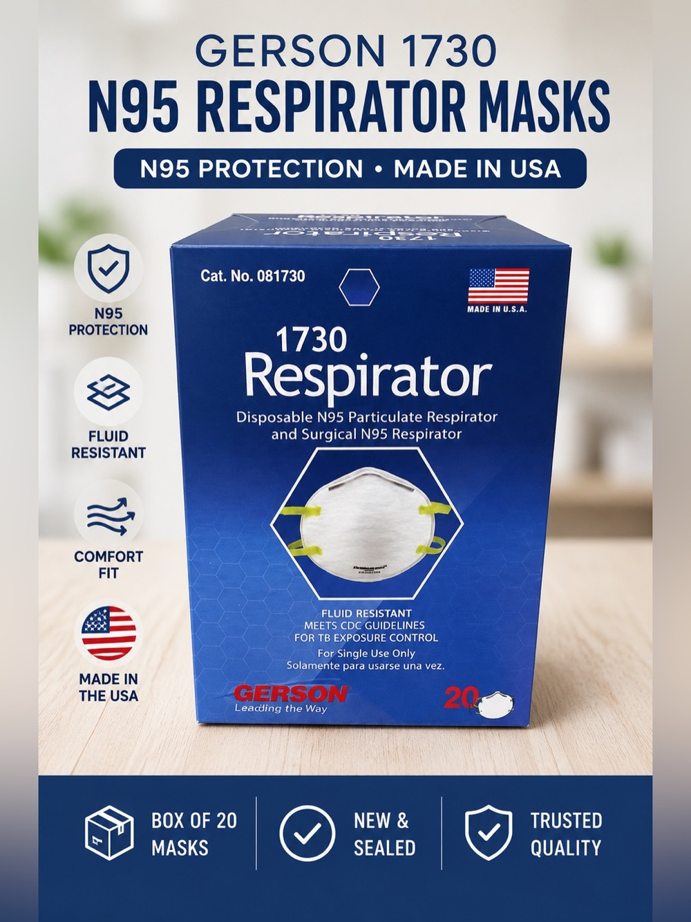 Box of 20 Gerson N95 Particulate Respirator Masks (Model 1730)